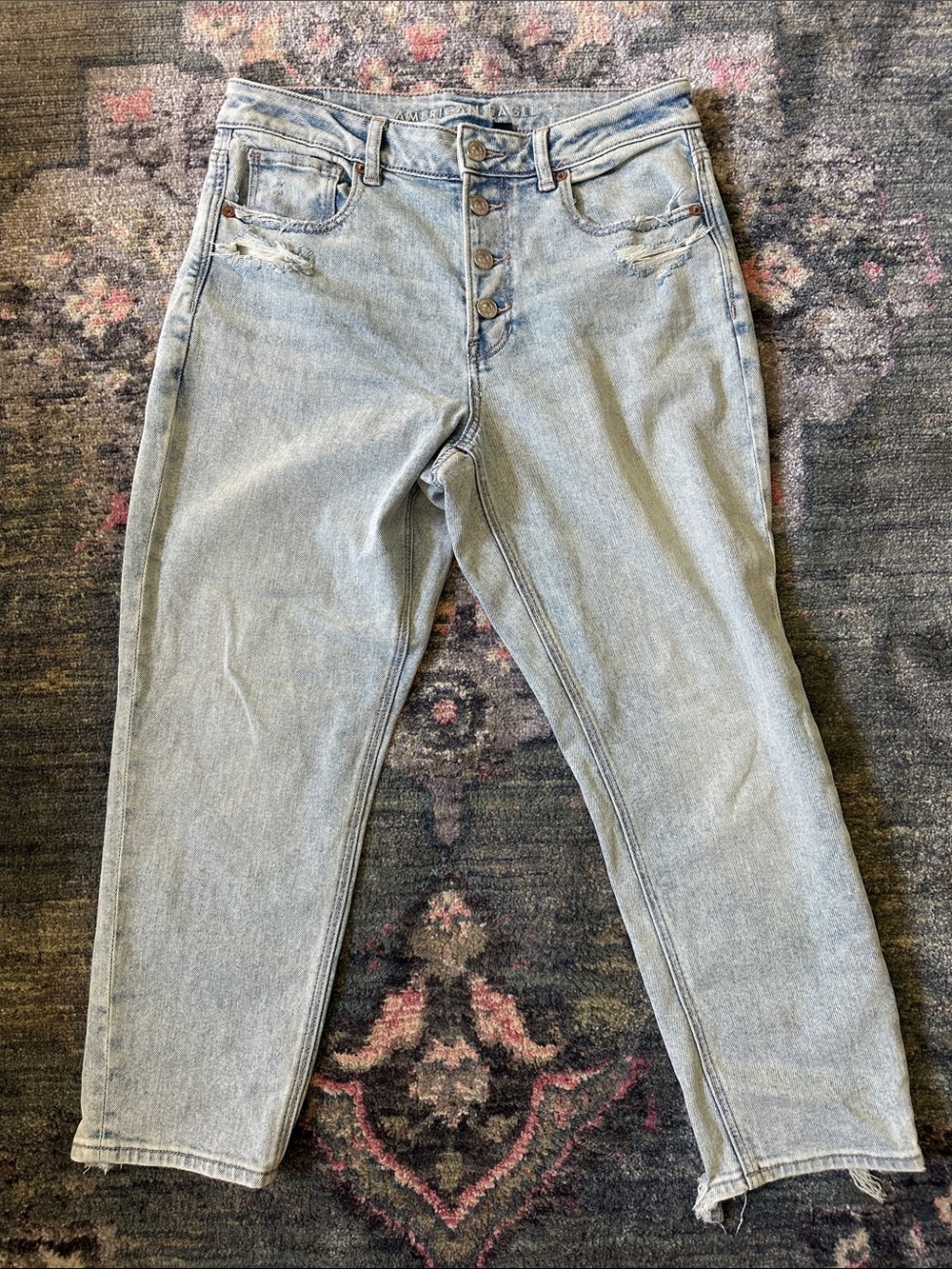 American Eagle Outfitters Light Blue Button-fly Mom Jeans 8 Xtra-short Edgy Cool